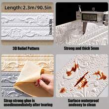 1pc 230cm Peel And Stick Foam Wall Decor Strip, Self-Adhesive Wallpaper Border Trim, Decorative Baseboard Molding - A - View 2