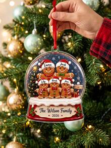 1pc Personalized Gingerbread Christmas Family Ornament, Custom Text Gingerbread Family Ornament,Unique Xmas Holiday Gift For Loved‑Ones, Home Christmas Decoration - Multicolor - View 3