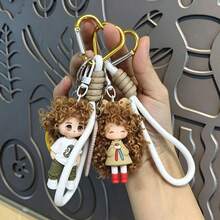 Cartoon Curly Hair Doll Keychain Pendant Cool Couple Character Charm Cute Bag Hanging Chain Creative Small Gift 1pc/2pcs,Purse Charms - Multicolor - View 14