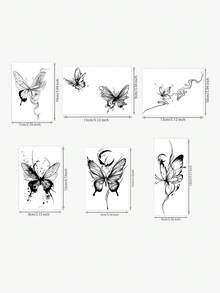 6pcs Herbal Temporary Tattoo Sticker, Ink‑Wash Style Butterfly Moon And Star Pattern, Realistic Fake Tattoo Design, Suitable For Daily Wear, Bachelorette Party Favors, Music Festivals, Game Events, Graduation Gifts, Lasts 7‑14 Days - Black - View 9