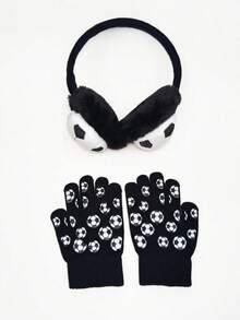2pcs Children's Football-Shaped Plush Earmuffs And Gloves Set, Warm And Protective Ear-Knitting Gloves, Suitable For Winter And Outdoor Use - Multicolor - View 8