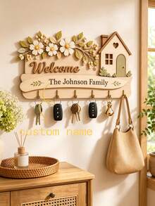 Personalized Wooden Wall-Mounted Key Rack, Personalized Wooden Key Holder, Custom Engraved Entryway Key Hook, Solid Wood Key Storage Wall Rack, Multi-Layer Home Key Hook, Custom Entryway Storage, Housewarming Gift, Welcome Home Decor - Multicolor - View 4