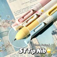 4pcs Macaron Polka Dot Plaid Retractable Neutral Pens, Black Ink Quick-Dry Smooth Highly Attractive Stationery, Student Exam Note-Taking Dedicated, Office Campus Daily Writing Practice Stationery Supplies - A - View 6