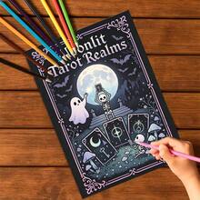 1pc Copy "Tarot Card Coloring Book Gothic Cute Witch Theme" 22 Pages Thick Paper, Size 8*8 Inches Suitable For Beginners Drawing Practice, Relieve Office Stress, Parent-Child Interaction, A Great Gift For Holiday Parties And Events To Give To Friends, Helps Relieve Stress. Suitable For Stationery And Learning Supplies, A Small Gift For Music Festivals And Wedding Season One Copy "Tarot Card Coloring Book" - Single Piece - View 3