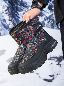 GAISIMA 全新 Pure FASHION-3 印花抽繩可調式袖口全內層保暖雪地靴，厚實紋理防滑鞋底冬季滑雪戶外靴 - 黑色 - 查看 4