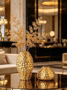 1 Piece Gold Honeycomb Textured Ceramic Vase - 1PC - View 4