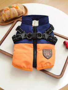 PETCIRCLE 1PC Pet Clothes Autumn Winter New Windproof Cold-Proof Small Dog Puppy Cat Cute Pet Simple Versatile Design Cool Claw Colorblock Vest - Blue Orange - Multicolor - View 2