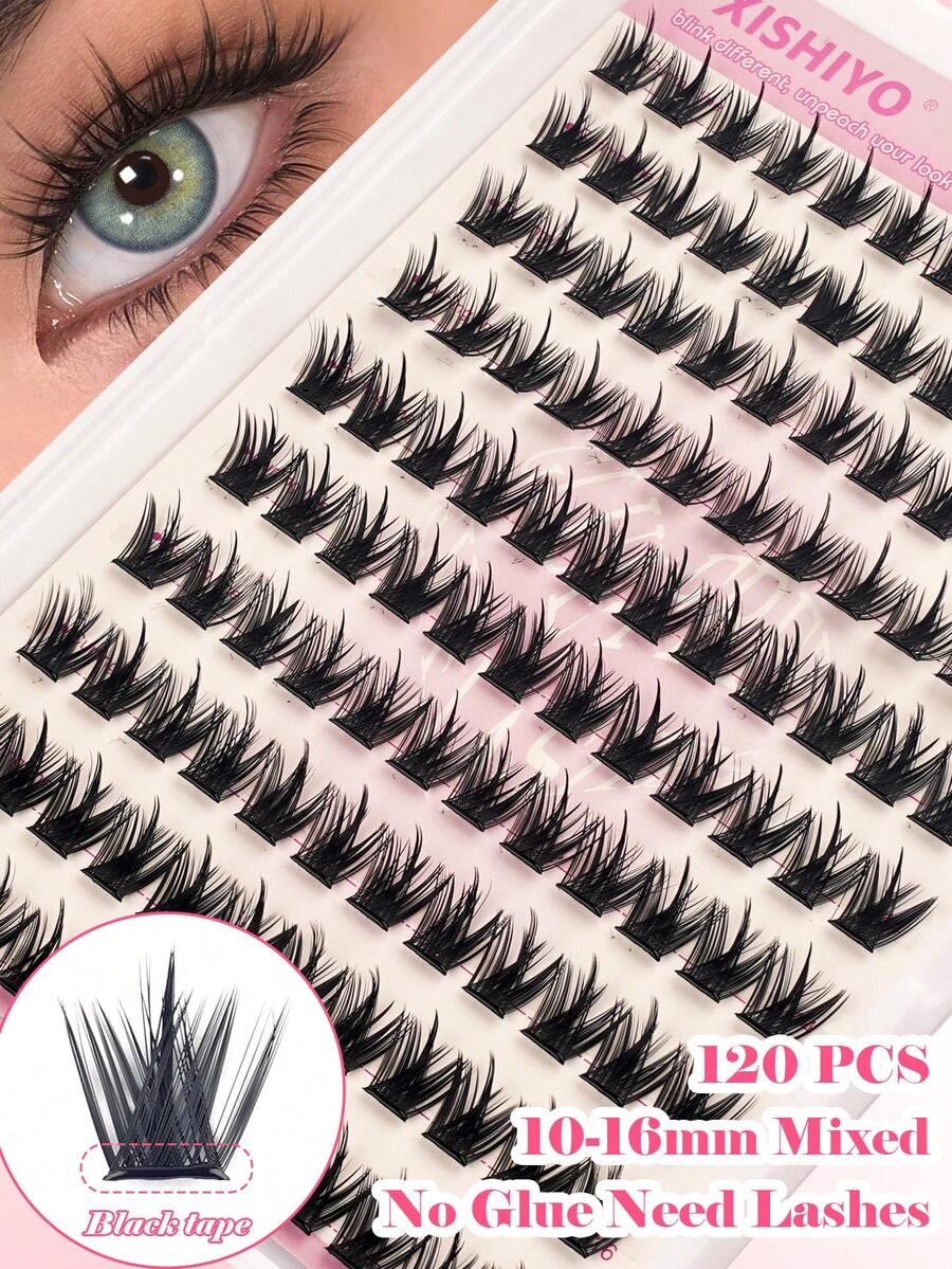 10-Row Reusable Glue-Free Eyelashes - Waterproof Self-Adhesive Design, D-Curl Pointed Cluster Lashes (10-16mm), Ideal Gift For Women And Girls. No Extra Eyelash Glue Needed! Built-In Pre-Coated Adhesive Strip, Just Gently Press To Complete Application In Seconds. - D - View 1