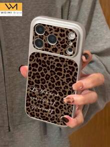 1pc Minimalist Fashion Slogan Leopard Print Full Coverage Button Classic Anti-Drop Metal Paint Premium Texture Soft Pattern PU Leather Phone Case, Suitable As Birthday Gift, Holiday Gift For Friends, Family, Couples, Yourself, Compatible With IPhone 18/17/16/15/14/13/14/12/11 Series - Multicolor - View 3