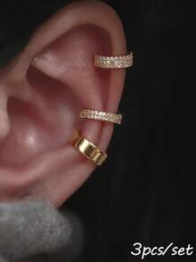 3pcs Elegant Minimalist Clip-On Earrings Set, No Piercing Required - Gold - View 11