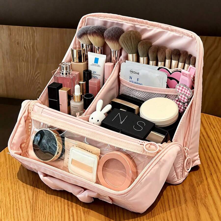 Vertical Travel Cosmetic Organizer Bag, Large Capacity Waterproof Makeup Brush Holder, Portable Cosmetic Storage Box, Suitcase Makeup Bag