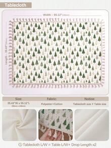 1pc Simple Pastoral Style Green Christmas Tree Pattern Tassel Lace Tablecloth, Single-Sided Printed Polyester Cotton Material, Winter Christmas Festival Atmosphere Rectangular, Square, Round Home Decor Dining Table Cloth, Suitable For Various Occasions Including Family Daily Activities, Birthday Parties, Holiday Gatherings Restaurant Tabletop Decoration - Multicolor - View 3