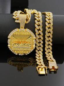 Men's Hip Hop Last Supper Round Pendant Necklace, Full Rhinestone Studded Cuban Chain, European & American Rap Streetwear Accessory - The Last Supper - Style a - View 12