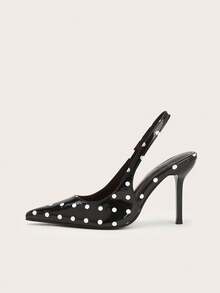 Women's Pointed Toe Sexy Red Polka Dot Open Heel Super Thin High Heels - Black - View 5
