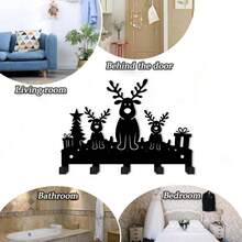 1pc Christmas Reindeer Key Hook Iron Silhouette Wall Hanging Holiday Decor Small Pendant Entryway Key Storage Rack Rustic Farmhouse Cute Vintage Nordic Winter Festive Decorative Hallway Mudroom Organizer Gift Antler Sturdy Functional - Black - View 1