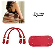 3pcs Replacement Faux Leather Bag Handles + 22cm Bag Bottom, Smooth Faux Leather Wallet Handles With Metal Buckles, Durable Handbag, Crochet Bag, Tote Bag Accessories, DIY Wallet Making - Multicolor - View 13
