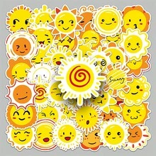 50pcs Cute Cartoon Sun Vinyl Stickers - Reusable, Colorful -Style Decals For Laptops, Water Bottles, Skateboards & More - Perfect For Birthday Party Favors, Funny Stickers - Multicolor - View 5