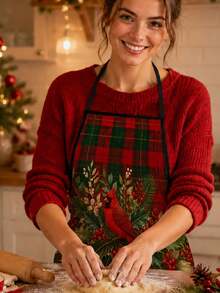 1PC Santa Claus Pattern Printed Apron, Fashionable Home Workwear Cooking Kitchen Apron, Durable Household Cleaning Apron, Washable And Reusable, 55x68cm, Kitchen & Restaurant Supplies, Christmas Apron, Suitable For Kitchen And Party - Multicolor - View 2