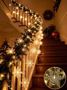 1pc Warm Tone LED Snowflake Curtain Light, 13ft/4m 96 LED Beads, 8 Modes, Indoor Decoration, Suitable For Christmas, Valentine's Day, Birthday Gift, Create Winter Atmosphere - Snowflake Curtain Lights - View 8
