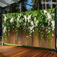 1pc White Flower Fence Banner With Fixing Rope, Easy Installation, Suitable For Balcony, Driveway, Garage Door And Event Backdrop Decoration, Polyester Fabric, Indoor_Outdoor Decoration - 13 - View 1