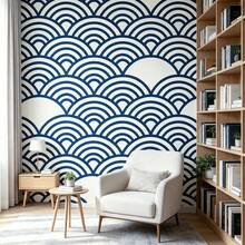 1 Roll Self‑Adhesive Blue Fan‑Shaped Wallpaper, 17.7 Inches * 39.3/118.1/196.8/393 Inches, PVC, Easy‑To‑Clean, Removable, Decor For Kitchens, Workrooms, Desks, Lockers And Furniture Film - Blue - View 2