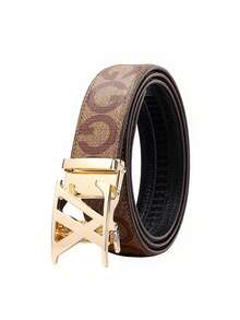 Thắt lưng nam tự động cài khóa kiểu vintage in họa tiết, da PU giả da, size lớn 47 inch, thắt lưng eo đa năng - Nhiều màu - Xem 9