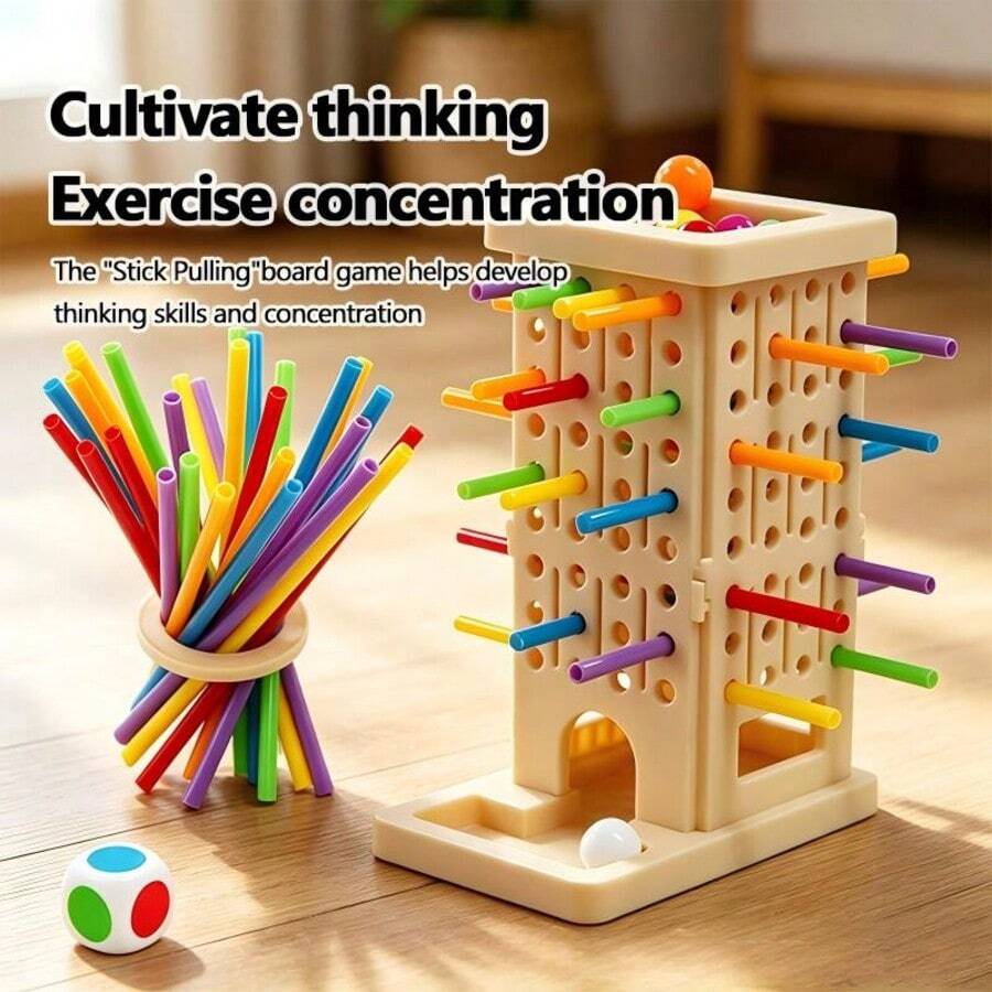 Fun Balance Tower Stick Pulling Tabletop Game, Parent-Child Interactive Battle, Tests Focus And Judgment Skills. Roll Dice To Draw Colored Sticks, Be Careful Not To Let The Ball Drop. Complete Accessories, Simple Yet Brain-Burning Gameplay, Fun Desktop Game For Family Gatherings And Parties