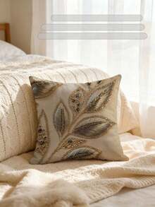 1pc Elegant Gilded Leaf Rhinestone Pattern Pillowcase, Faux Embroidery Visual Print Cushion Cover, Modern Luxury Soft Decor Pillow, Machine Washable, Soft Fabric Material, Suitable For Gift Buyers (Pillow Insert Not Included) - Multicolor - View 1