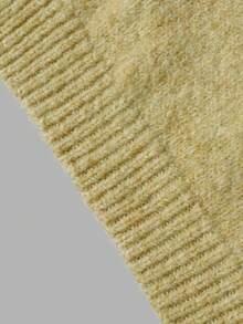 Nicenter Women's Autumn/Winter Solid Color Textured Knit Round Neck Raglan Long Sleeve Loose Pullover Wool Blend Sweater, Casual Daily Wear - Mustard Yellow - View 4