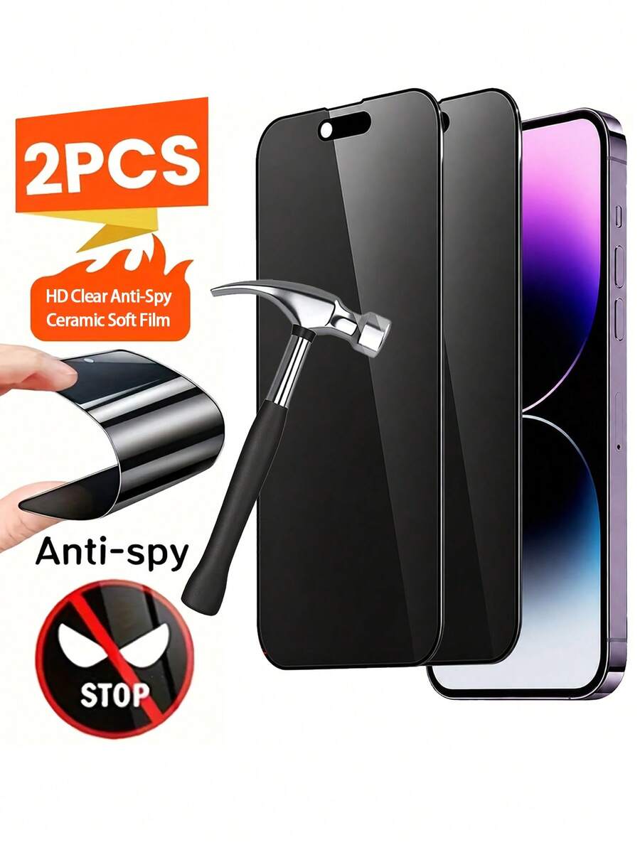2 PCS Pelindung Layar Keramik HD Jernih Anti-Intip, Kompatibel dengan iPhone 18 Pro Max/18 Pro/17/17 Pro/17 Air/17 Pro Max/16/16 Pro/16 Pro Max/15/15 Pro/15 Pro Max/14/14 Pro/14 Pro Max/13/13 Pro/13 Pro Max/12/11/XS/8/7, Anti-Gores, Anti-Benturan, Anti-Sidik Jari, Pemasangan Mudah - Hitam - View 1