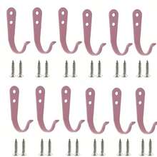 6/12pcs Pink J-Shaped Hooks-Delicate Peach Pink Wall Mounting Hooks With Screws For Bedroom, Entryway, Key, Coat, And Additions Hanging Hooks With Heartfelt Decorative Load-Bearing Design, Utility Hooks - Multicolor - View 9