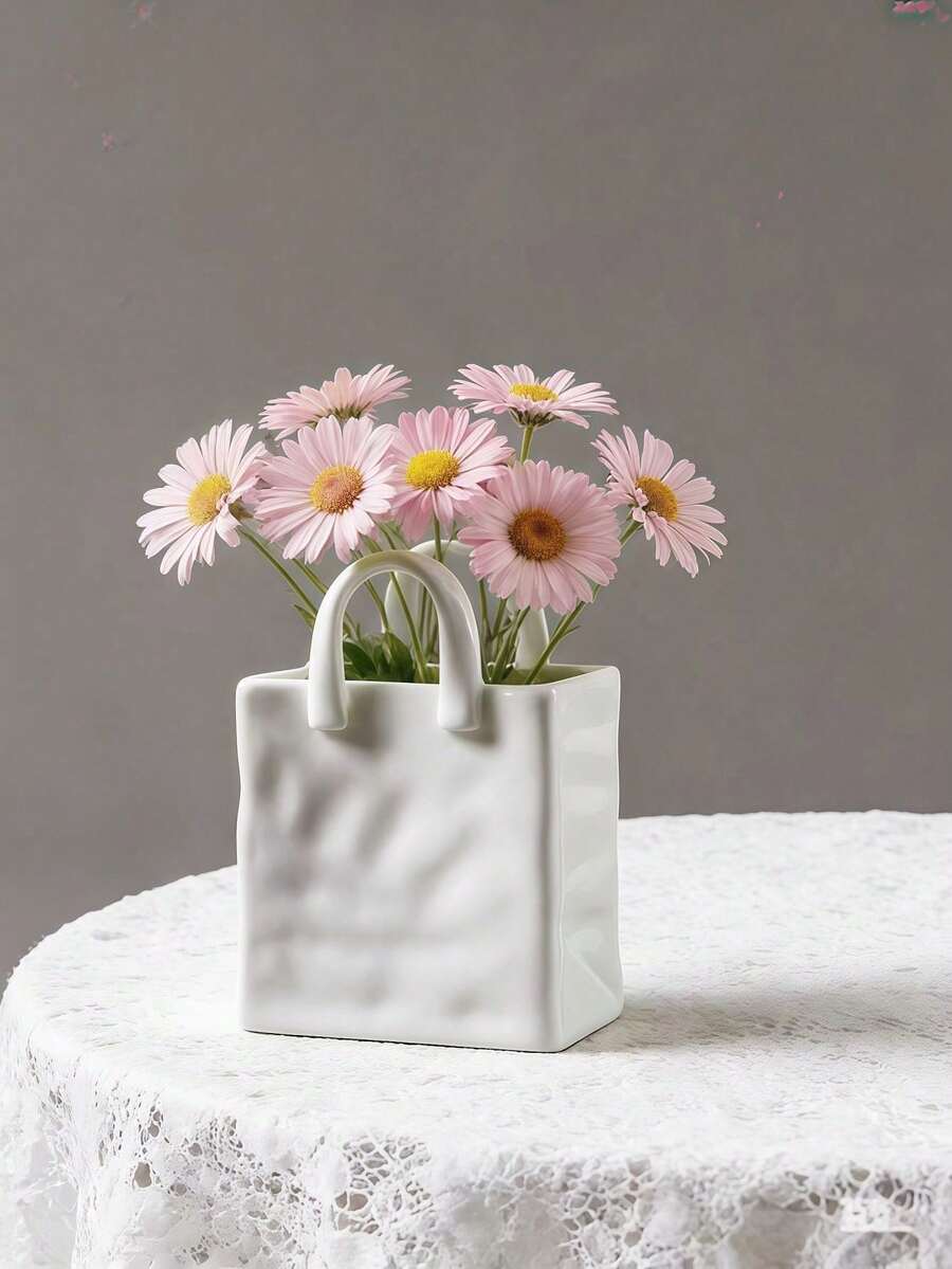 1 pieza Bolsa de jarrón con flores plisadas de lujo, adecuada para la decoración de la sala de estar con estilo Ins, jarrón multifuncional para flores secas y frescas, decoración del hogar S6ST - Bolsa de tela degradada negra - Ver 1