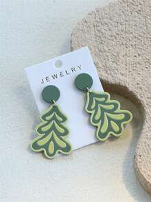 1 Pair Women's Christmas Green Tree Trunk Embossed Print Christmas Tree Cute Elegant Elegant Holiday Party Acrylic Earrings - Multicolor - View 7