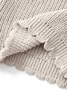 Infant/Toddler Autumn/Winter New 2 Pieces Soft Knit Set, Round Neck Long Sleeve Scalloped Trim Sweater + High Waist Elastic Knit Pants, Warm Knit 2 Pieces Set For Daily Casual And Family Photo Shoots - Camel - View 7