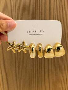 3/9對裝厚金水滴與圓環耳環套組，低過敏厚金女款耳環，新款時尚耳釘 - 金色 - 查看 9