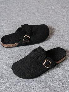 Men's Casual Retro Slouchy Mule Slippers With Adjustable Buckle, Available In Thermal Lined Autumn/Winter Style And Non-Fleece All-Season Style - Black - View 5