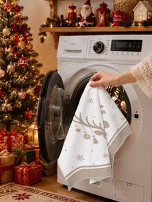 2PCS Kitchen Towel, Christmas Reindeer Silhouette Pattern Dish Cloth, Minimalist Style 40*60cm Rectangular Soft Microfiber Cleaning Kitchen Towel, Perfect For Kitchen, Dining Room And Bathroom Use, Christmas Kitchen Decoration, Home Decor, Neighbor Housewarming Gift, Scouring Pad Dish Cloth - Multicolor - View 8