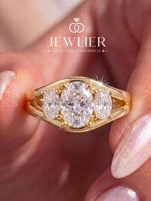 1pc Elegant Curved Three-Stone Zirconia Ring, Unique Exquisite Design, Suitable For Women, Perfect For Parties And Events, Meticulously Crafted Jewelry, Girlfriend Anniversary Gift - Curved Three Eggs - View 2