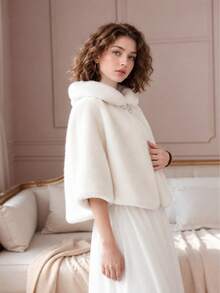 1pc Fashionable & Versatile Faux Mink Fur Bridal Shawl, Women's Simple New Design Bridal Wedding Shawl Jacket, Thick & Warm Shawl Wrap - A - View 1