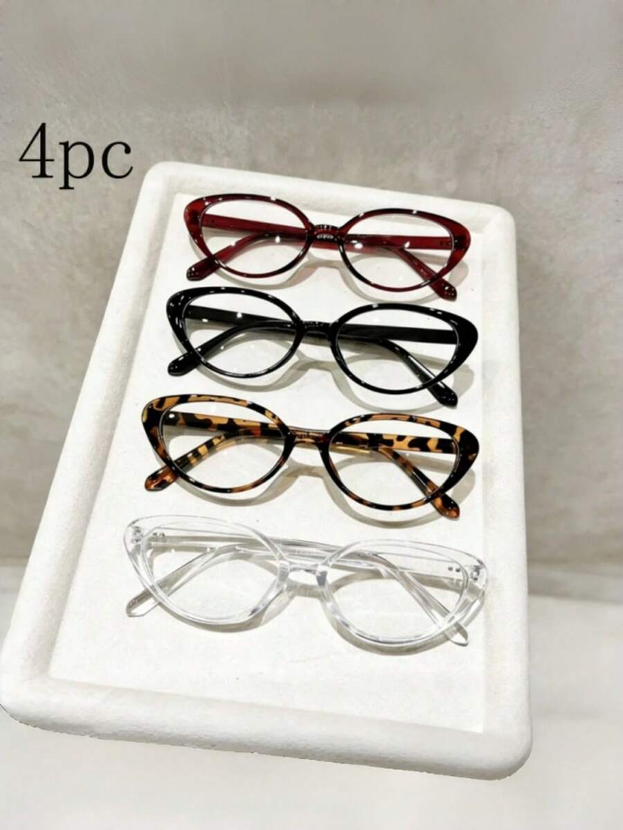 1/2/3/4pcs | Exquisite Popular New Cat Eye Portable Plastic Frame Women Transparent Clear Lens Glasses, Suitable For Outdoor, Party, Street Style Decoration - Clear - View 1