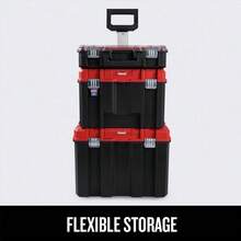 Rolling Tool Box Chest Container, Mobile Hardware Organizer Case Stand For Garage Workshop Jobsite Van, Stacking Lockable Metal Latches Wheels Telescopic Handle, Modern Industrial Style, Red, One Piece Set - 1 - View 4