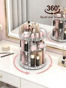 1pc 360° Rotating Makeup Organizer, Transparent Cosmetic Display Rack, Large Capacity Vanity Storage Organizer, Suitable For Lipstick, Brushes, Creams, Eyeshadow, Nail Polish And Jewelry, Desktop, Bathroom, Vanity Makeup Storage Box - Multicolor - View 4