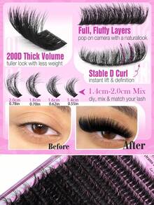 YIDUO 200D Mega Volume Lash Clusters D Curl Fluffy Wispy DIY Lash Extension Mixed Length 14‑20mm Soft Thin Band Individual Cluster Lashes Reusable Dramatic Look For Halloween Party Wedding Daily Eye Makeup For Beginner - D - View 2