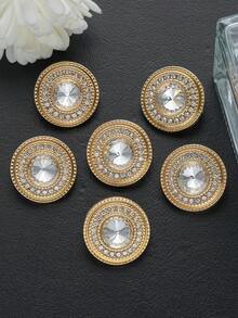 4pcs/Set Round Crystal Rhinestone Glass Metal Buttons, Handmade Sew-On Decorative Buttons, Suitable For Fur Coats And Winter Jackets, Women's Fashion Accessories, Jewelry Making Crafts - Multicolor - View 5