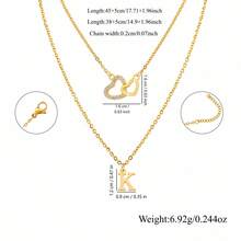 2Pcs/Set Classic Simple Double Heart Initial Pendant Golden Stainless Steel Chain Layered Necklaces For Women - Yellow Gold - View 2