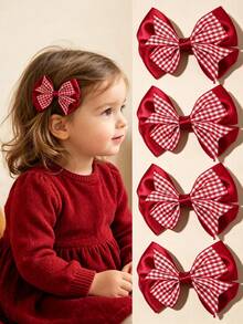2pcs Red Multi-Layer Plaid Bow Hair Clips, College Style Versatile Hair Accessories Suitable For Daily Wear - Multicolor - View 1