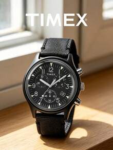 Timex Men's Military Field Chronograph Watch, Black Dial, Luminous Triangle Markers, Dual Sub-Dials, Date Display, Fishbone Pattern Nylon Strap, Tactical Outdoor, Gift For Dad And Friends - Black - View 1
