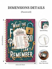 1pc Teal Pink Spiral Password Book 8.15x5.7in With Keyboard Shortcut Sticker, Halloween Notebook Office Decor And Accessories Nurse Essentials Bible Study Materials, For Logins & Password Hints - A - View 4