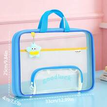 1pc 3-Layer Thickened Transparent Mesh Horizontal Tote Bag, 180° Wide Opening Book Storage Bag With Front Zipper Pen Pouch, Large Capacity Student School Tote, Portable Subject Classification Document Organizer,Back To School - Single Piece - View 7