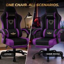 Fabric Gaming Chair With Footrest, Ergonomic Computer Desk Chair With Pocket Spring Cushion Home Office High Back Lumbar Support Heavy Duty Wide - Purple - View 7